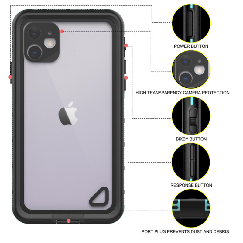 Nouveau pc + tpe + pet étanche à la poussière étanche à la neige téléphone accessoires cas pour iphone 11 (bleu) couverture arrière transparente