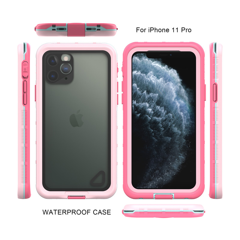 Iphone 11 pro lifeproof affaire wterproof téléphone sac à main meilleur waterprooof puch pour iphone 11 pro (rose) avec couverture arrière transparente