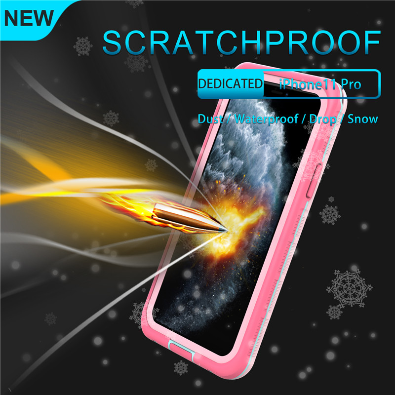 Iphone 11 pro lifeproof affaire wterproof téléphone sac à main meilleur waterprooof puch pour iphone 11 pro (rose) avec couverture arrière transparente